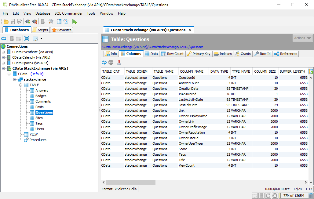 Exploring API Profile metadata in DbVisualizer