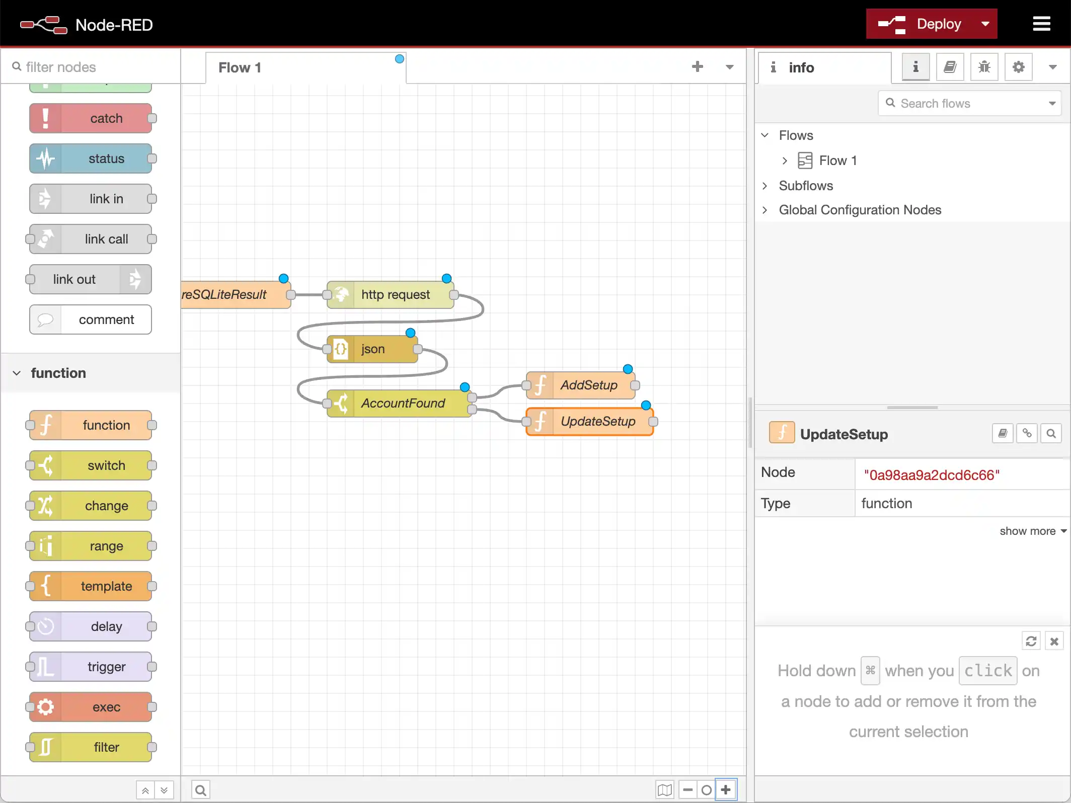 The switch and function Nodes to Add or Update