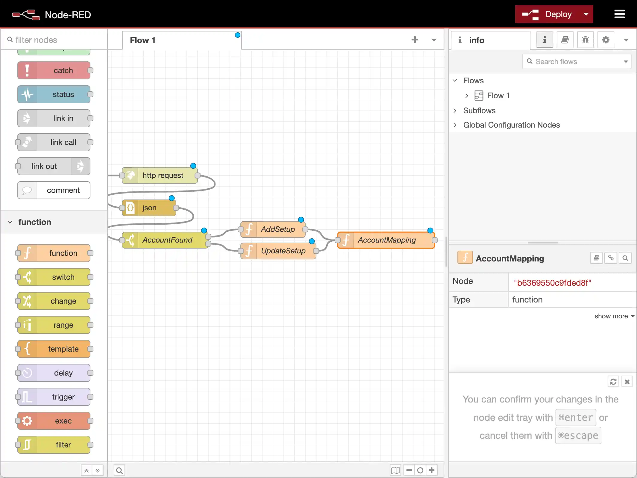 The function Node for Mapping an SQLite Account to a Snowflake Account