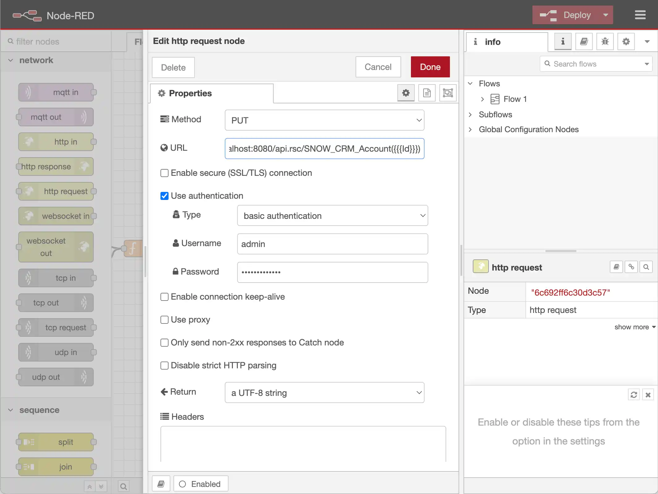 Configure the http request Node to Update an Account