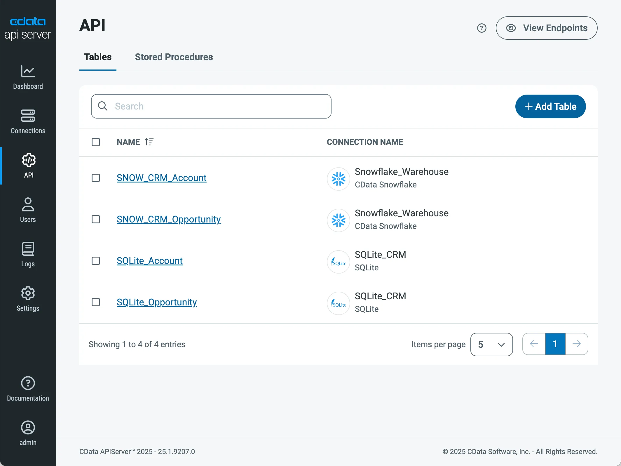 SQLite and Snowflake Endpoints in API Server