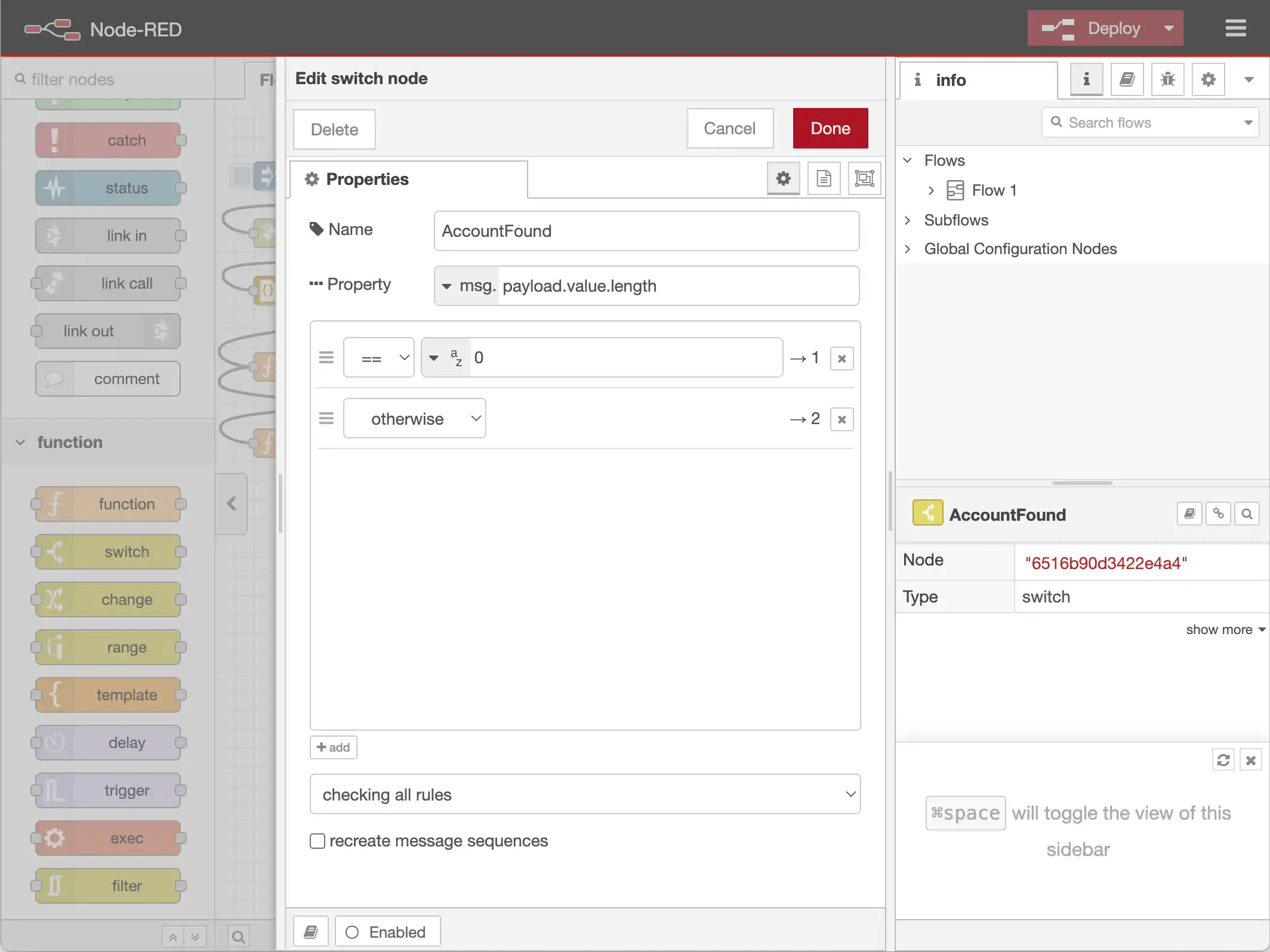 Configuring the switch Node to Determine Whether a Snowflake Account Exists or Not