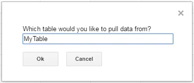 Input box for table selection.