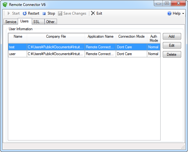 Users authorized to access QuickBooks with the Remote Connector.