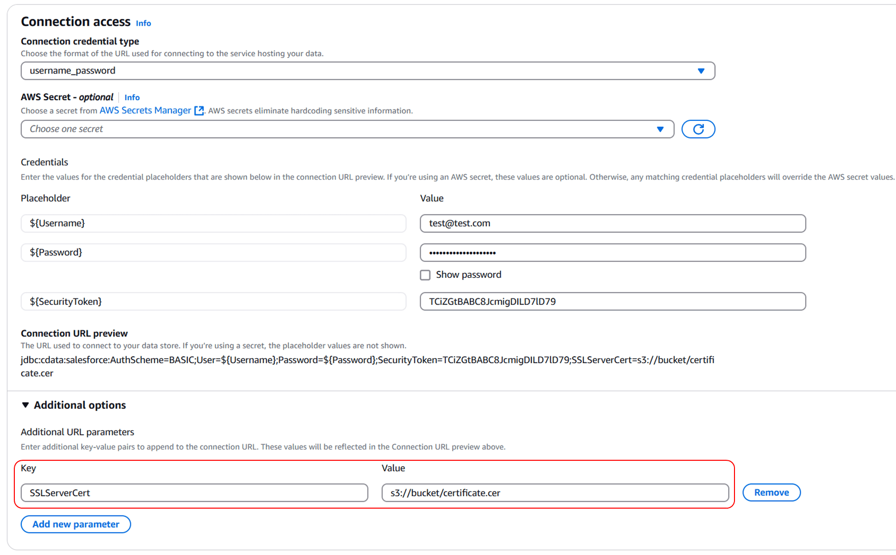 Configure SSL Server Certificate in AWS Glue Connection