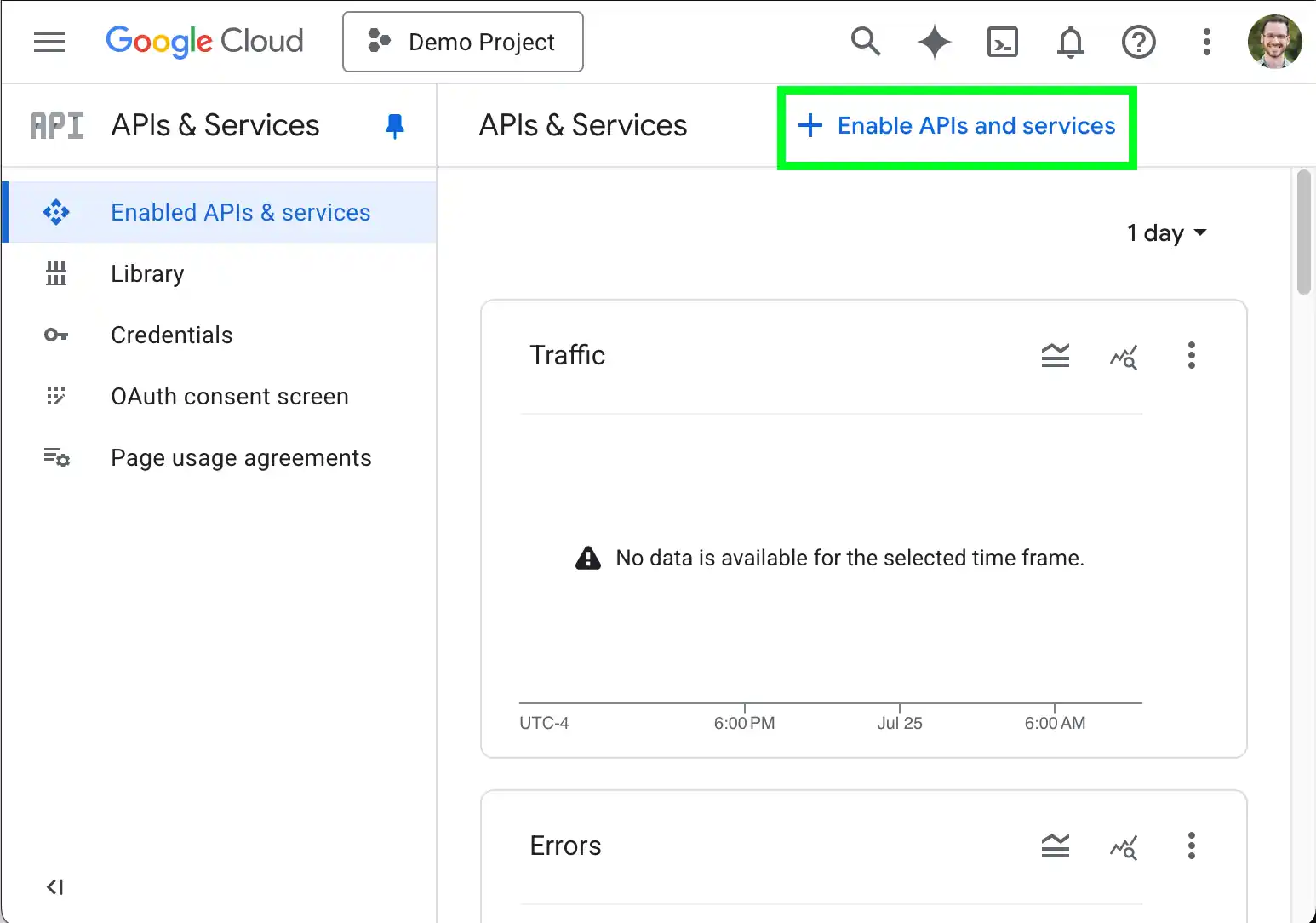Enabling an API or service in the Google Cloud Console