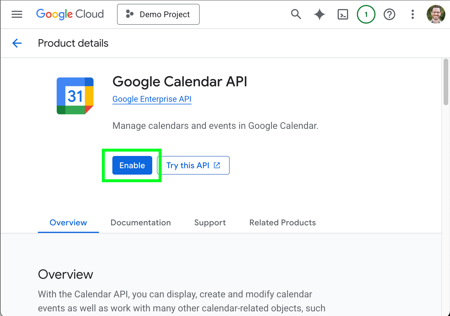 Enabling the Google Calendar API
