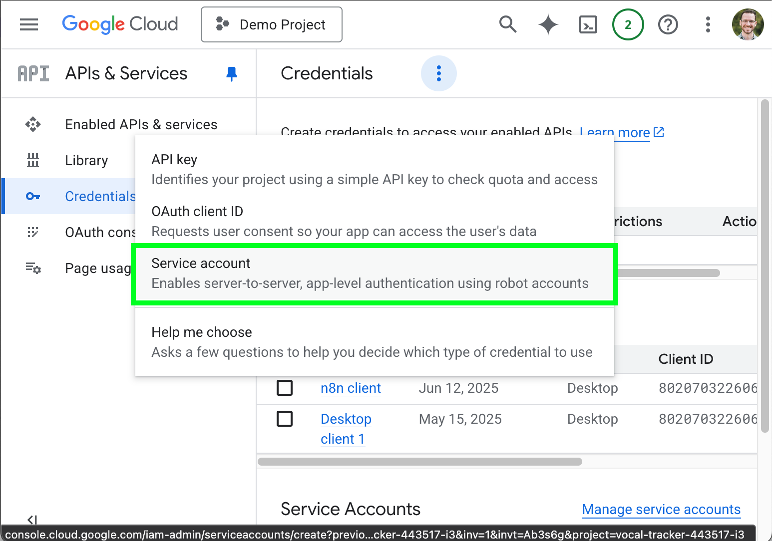 Adding new Service account credentials