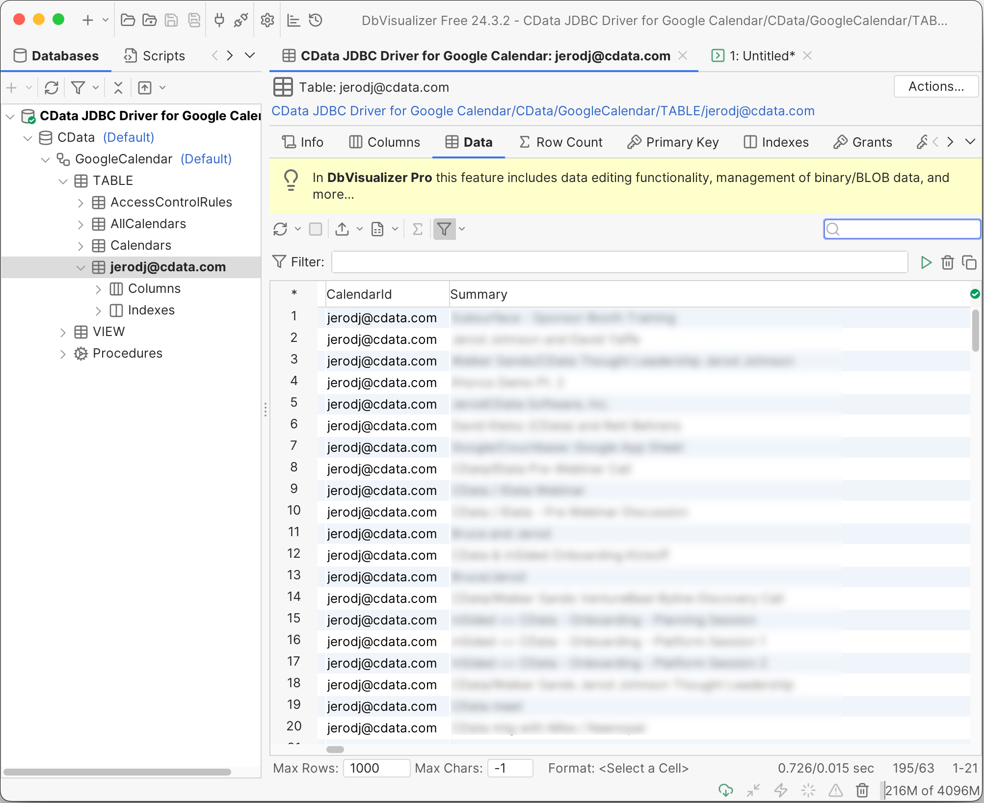 Viewing the newly shared calendar.