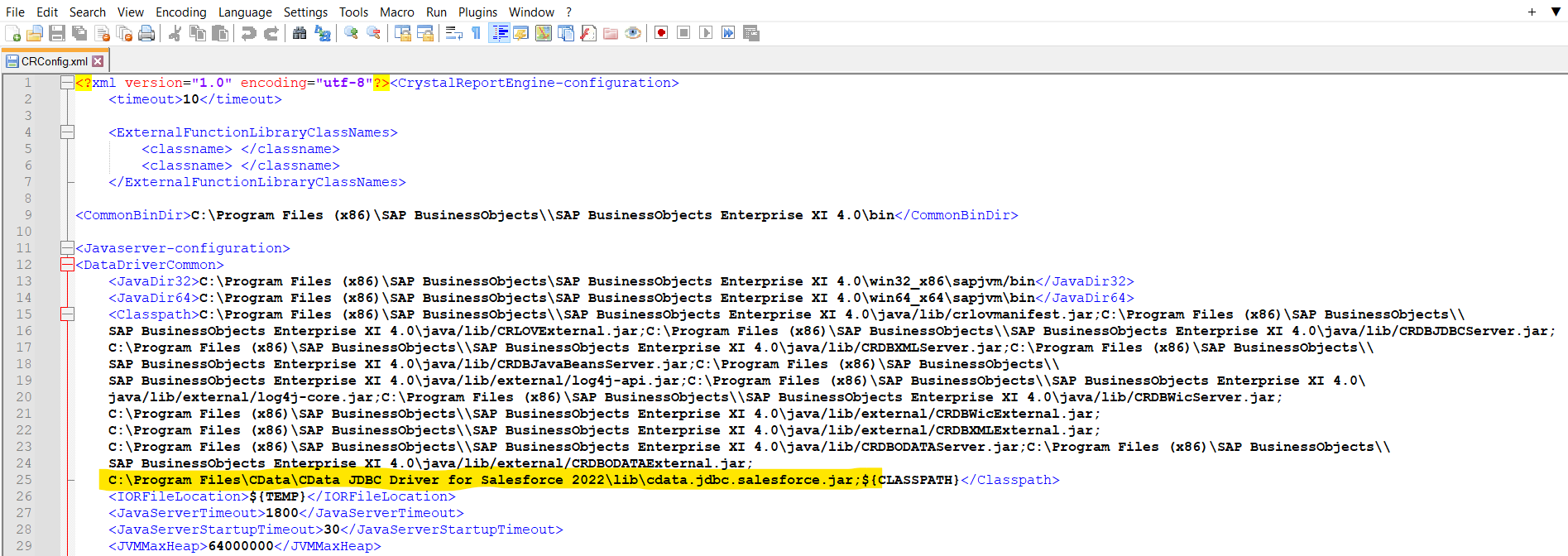 Add JDBC File Path into CRConfig.xml file