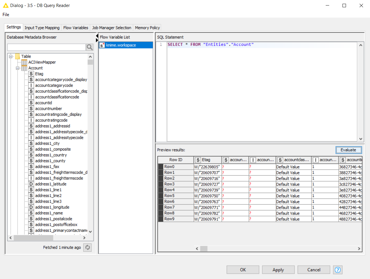 DB Query Reader to load the metadata