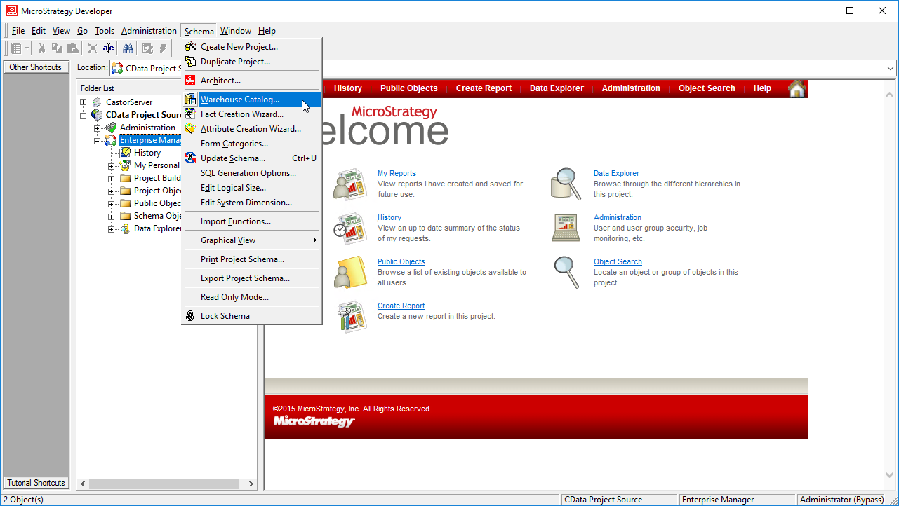 Creating the Warehouse Catalog
