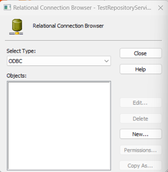 Create a Relational Connection to the DSN. (Salesforce is shown.)