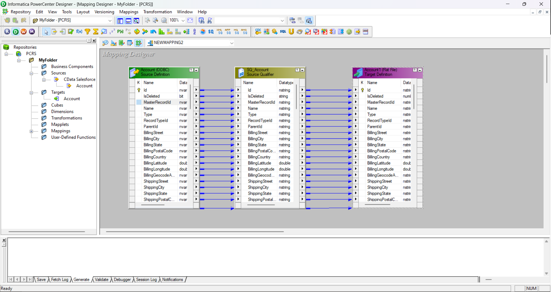 Link columns from source to target. (Salesforce is shown.)