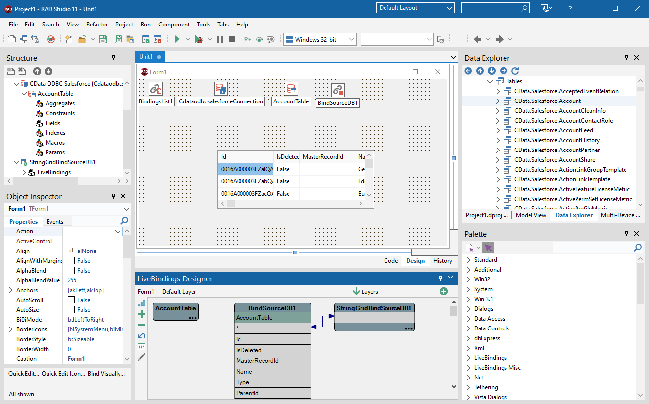 Visually Binding the Table. (Salesforce is shown.)