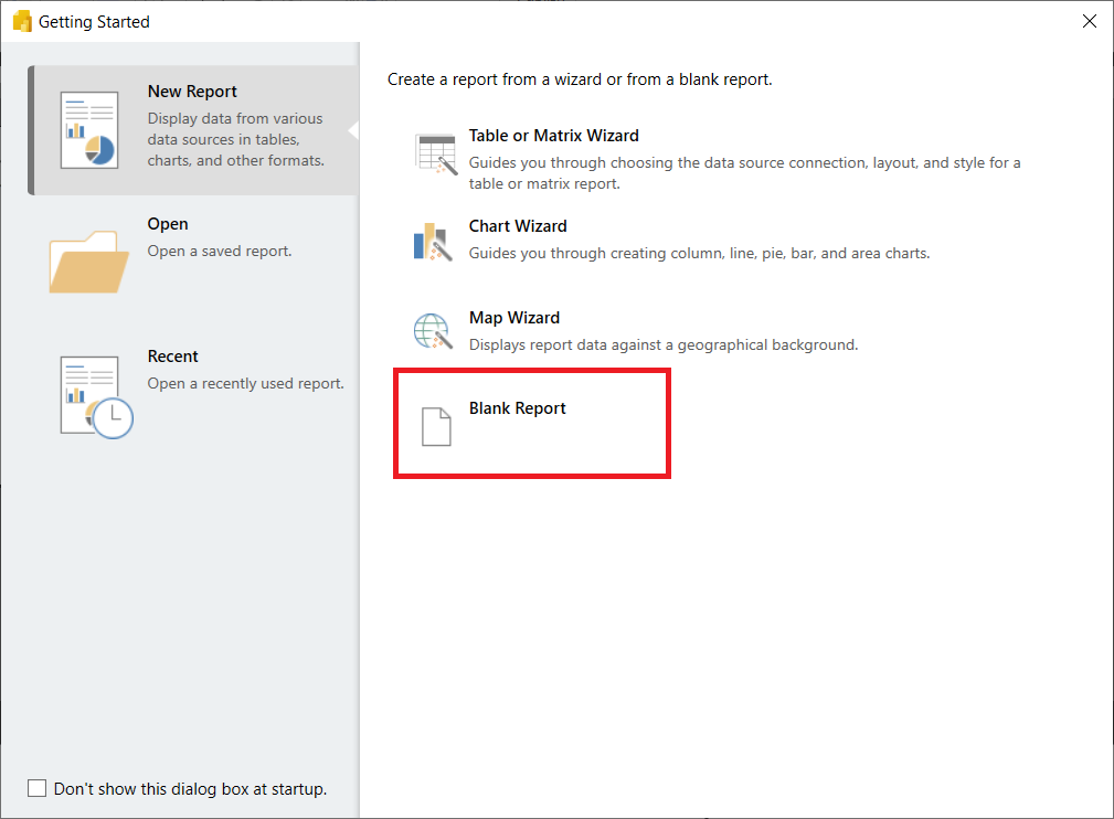 Choose Blank Report in Power BI Report Builder.