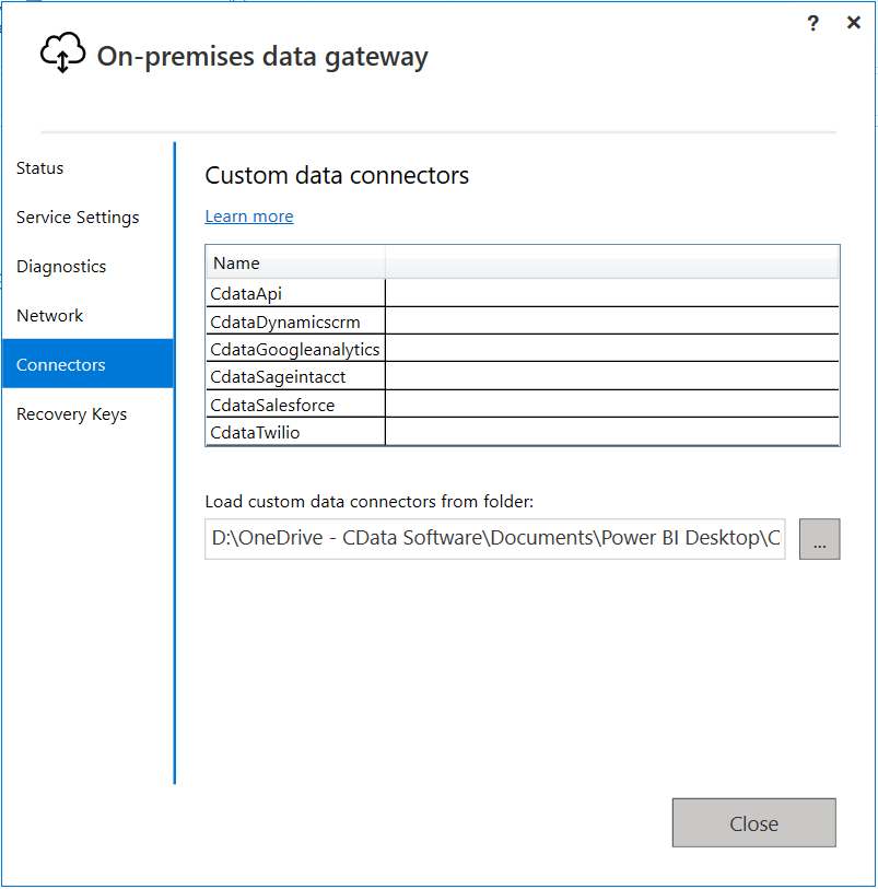 List of CData Power BI connectors.