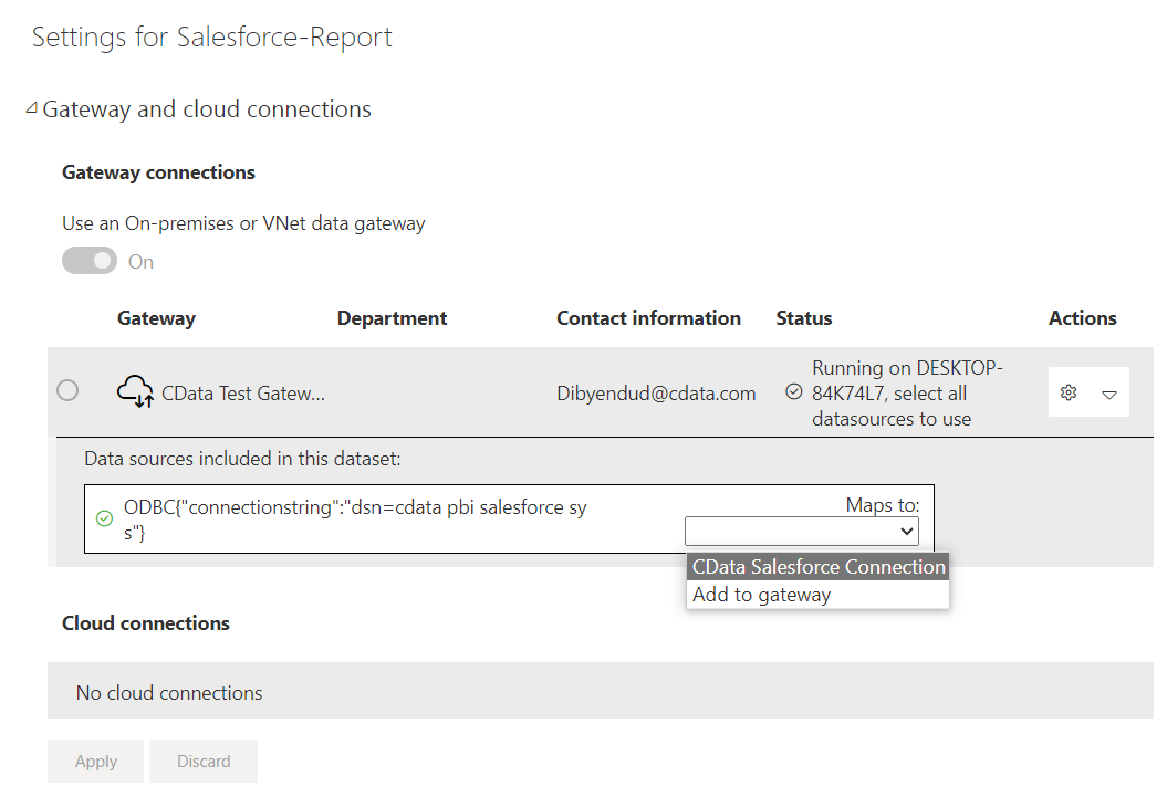 Map to the data source connection.