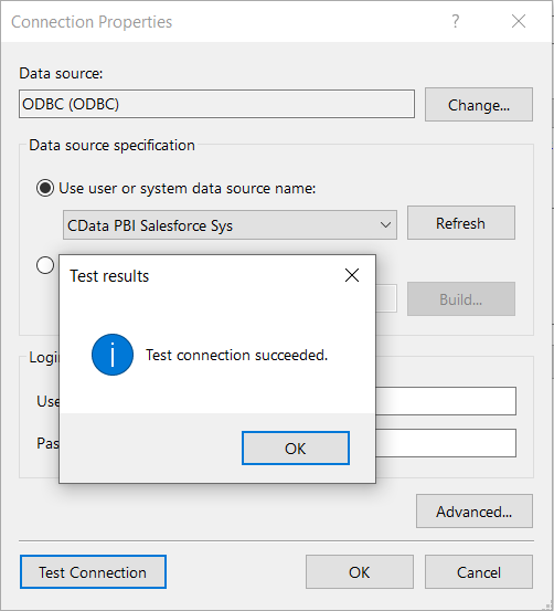 Test the ODBC connection.