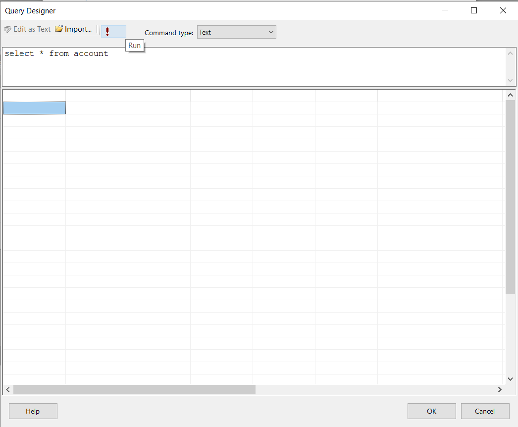 Open query designer and run the SQL command.