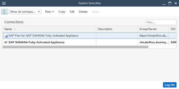 Fiori System Selection Screen in the SAP Business Client