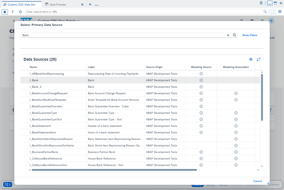 Custom CDS View Data Source Screen in SAP