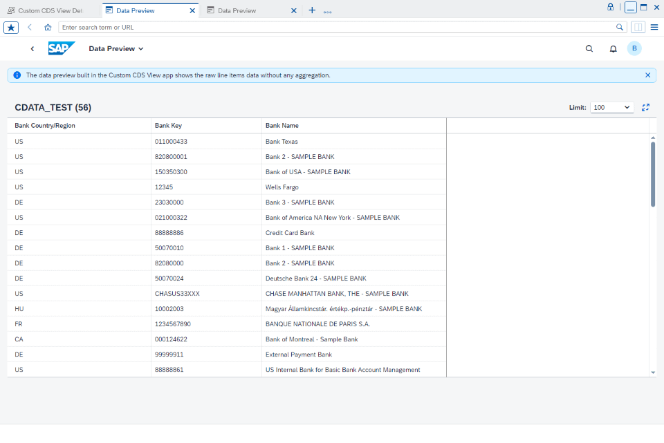 Data Preview Screen for Custom CDS Views in SAP