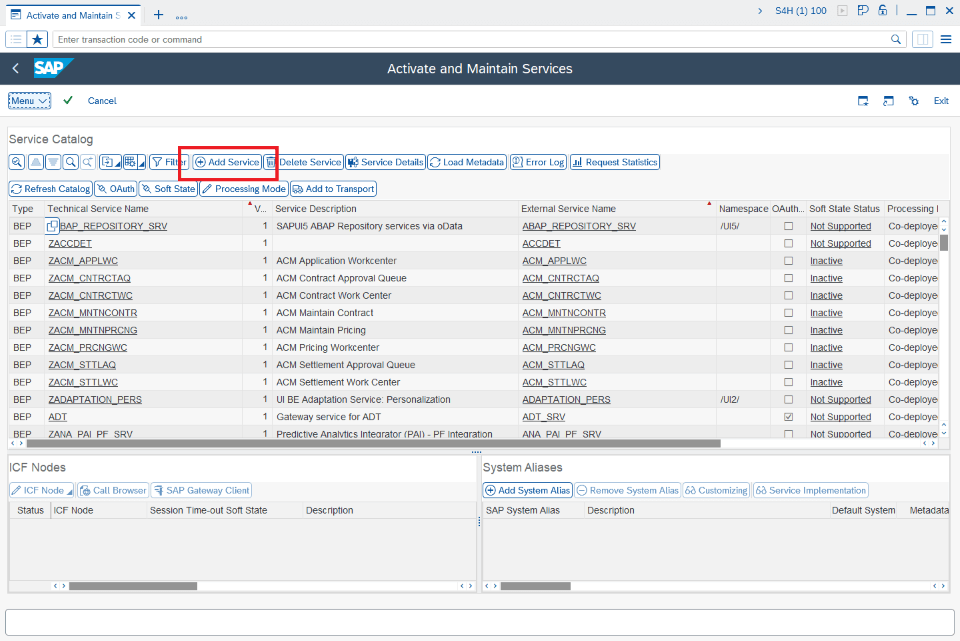 SAP Fiori Activate and Maintain Service Screen