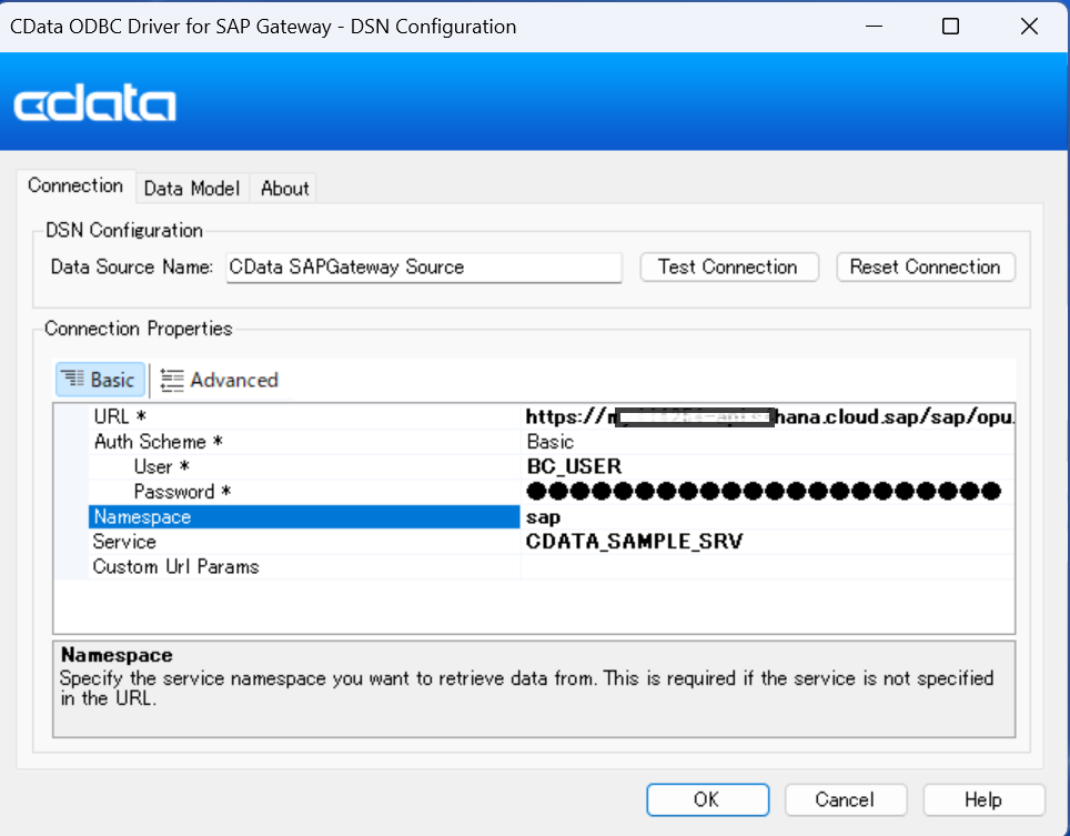 CData ODBC Driver for SAP NetWeaver Gateway - Configuration Screen