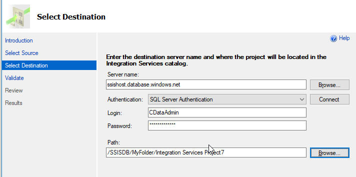 Azure Deploy Visual Studio Destination