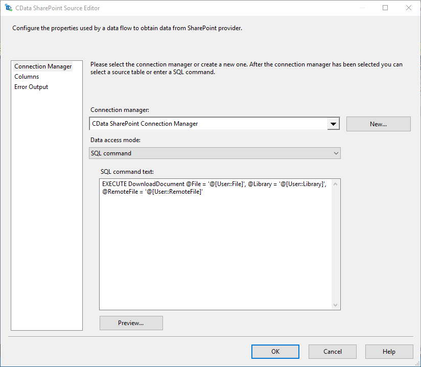 Configuring the Source Component