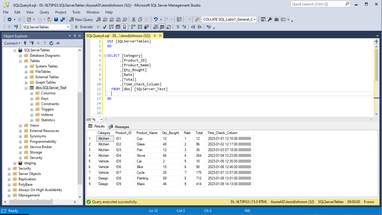 A SQL Server table with a Time_Check_Column as the increment check column