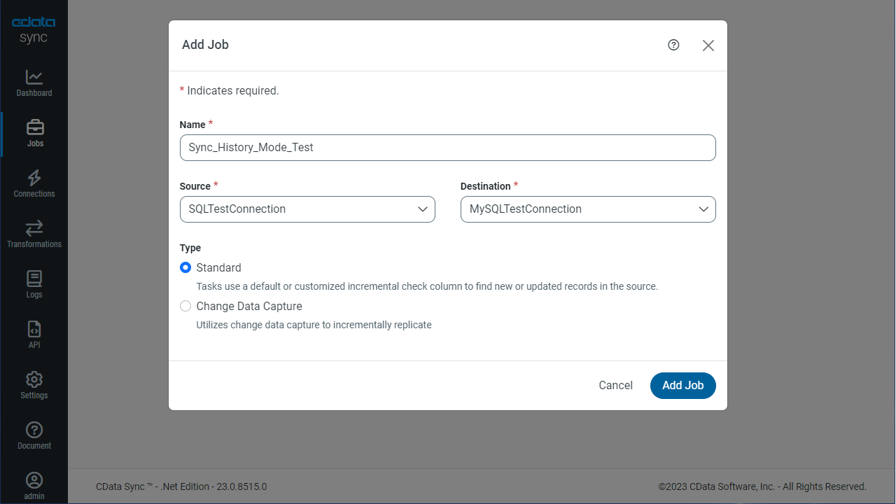 Creating a replication Job in CData Sync