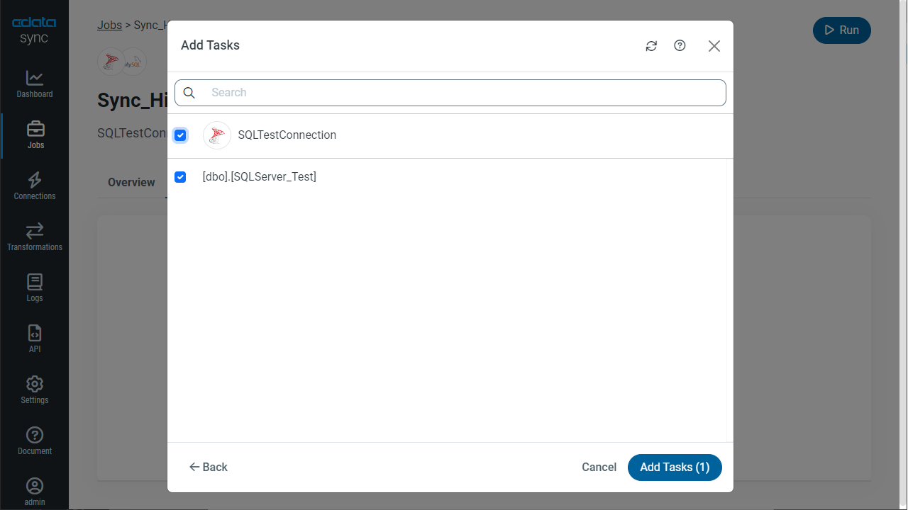 Selecting tables to replicate
