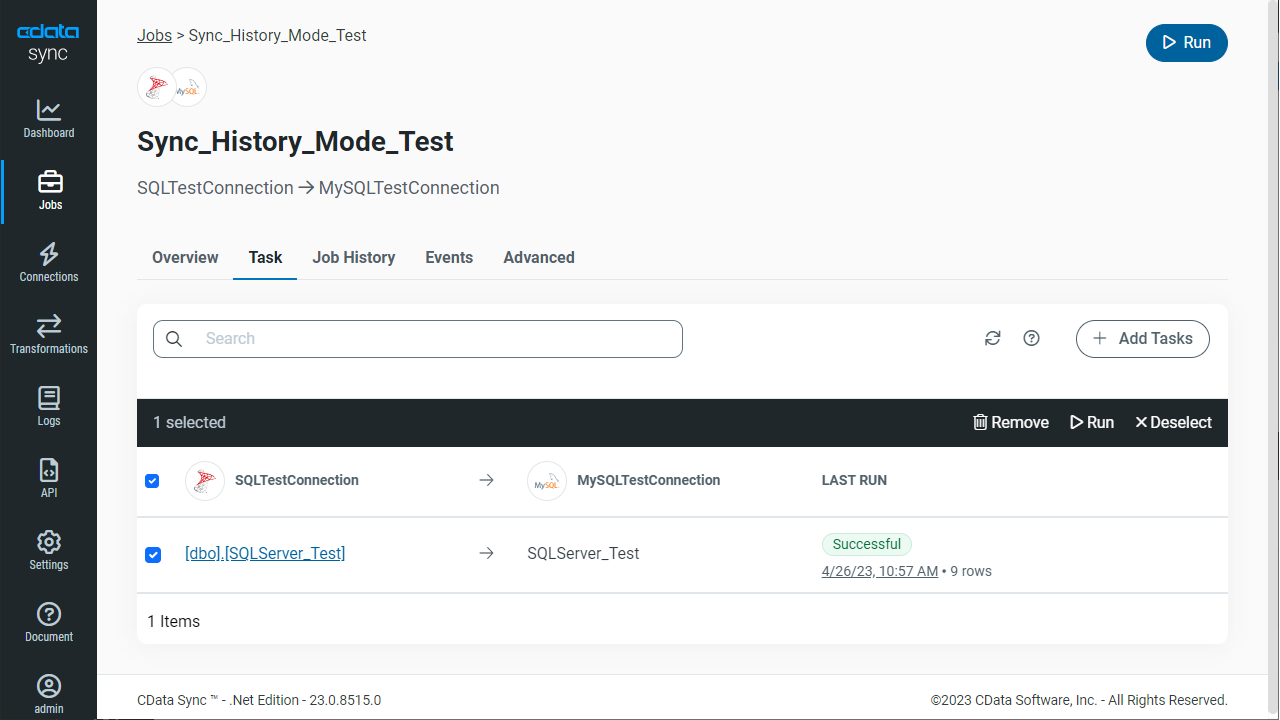 The completed replication job