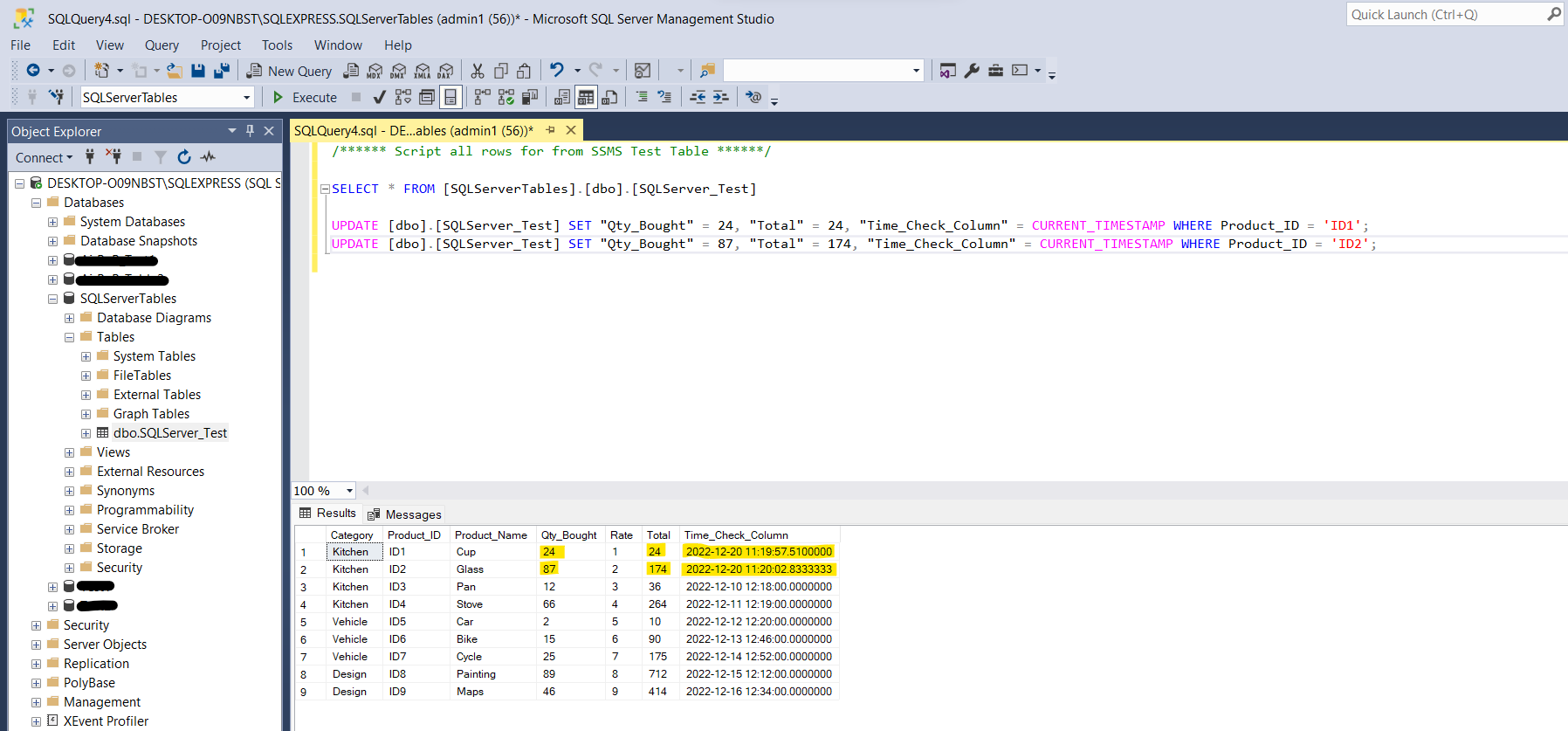 Updating the source table