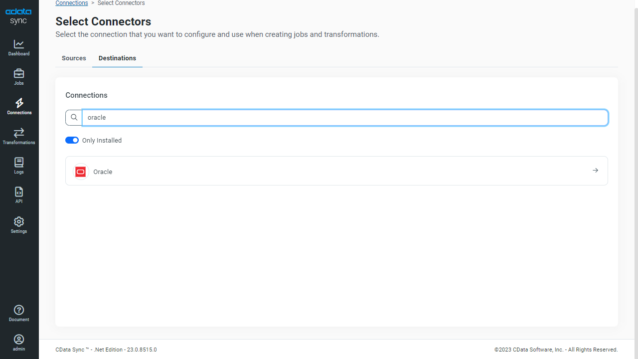 Adding an Oracle Database Destination