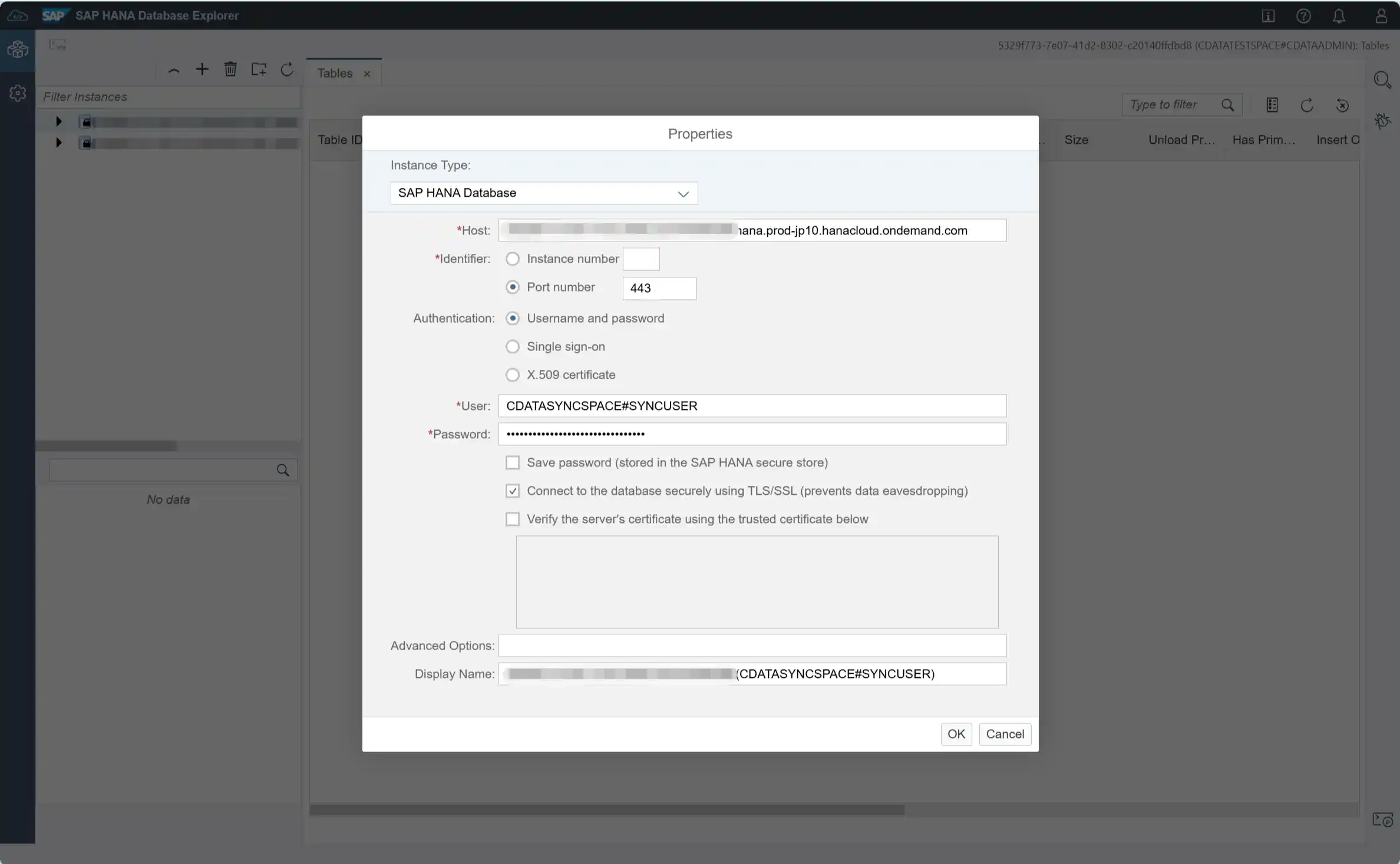 Specify Database User Credentials