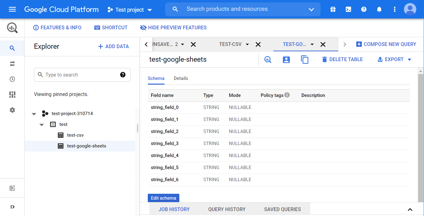 Google BigQuery Interface